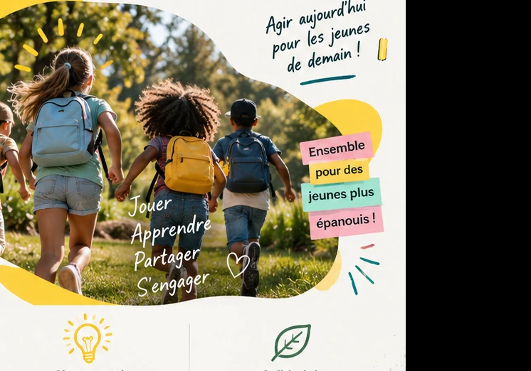 Enfants avançant ensemble lors d’une activité en plein air — visuel d’ambiance